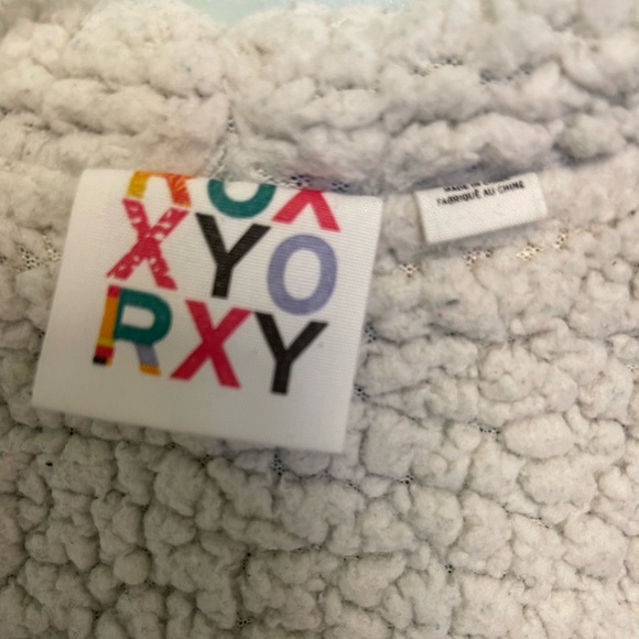 Roxy Teal Floral Sherpa-Lined Hoodie with Orange Drawstrings - Picture 2 of 10